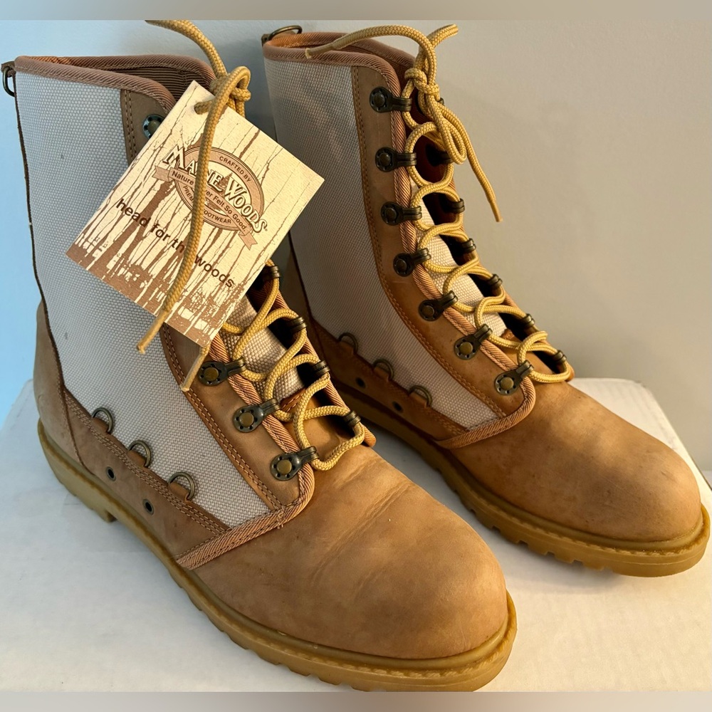 MAINE WOODS TAN Material & Suede Combat Lace-Up Boots